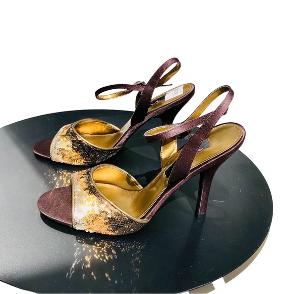 Nina brown satin heels with ombré sequins Sz 8 eu 38 - Picture 3 of 16